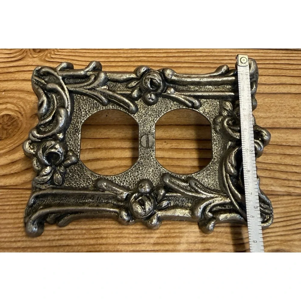 Vintage Pewter Metal Outlet Cover Wall‎ Plate Covers Floral Scroll Silver Tone